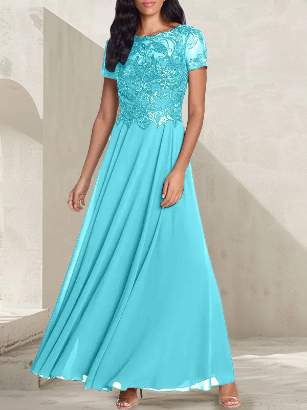 Charcoal Grey A-Line Scoop Long Mother of the Bride Dress With Beadings - View 5 | FashionDia