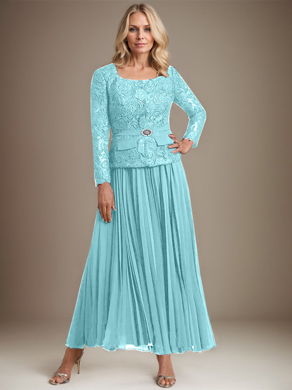 A-line Square Ankle-Length Chiffon Mother of the Bride Dress With Pleated - View 2 | FashionDia