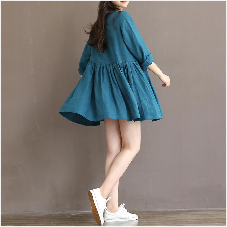 Aqua blue retro linen dress fit flare summer dresses linen sundress the raining afternoon