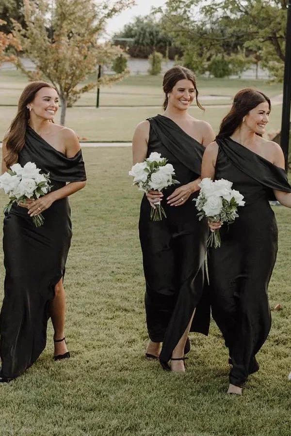 Asymmetrical Ruffle One Shoulder Bridesmaid Dresses with Slit BD141 by pgmdress