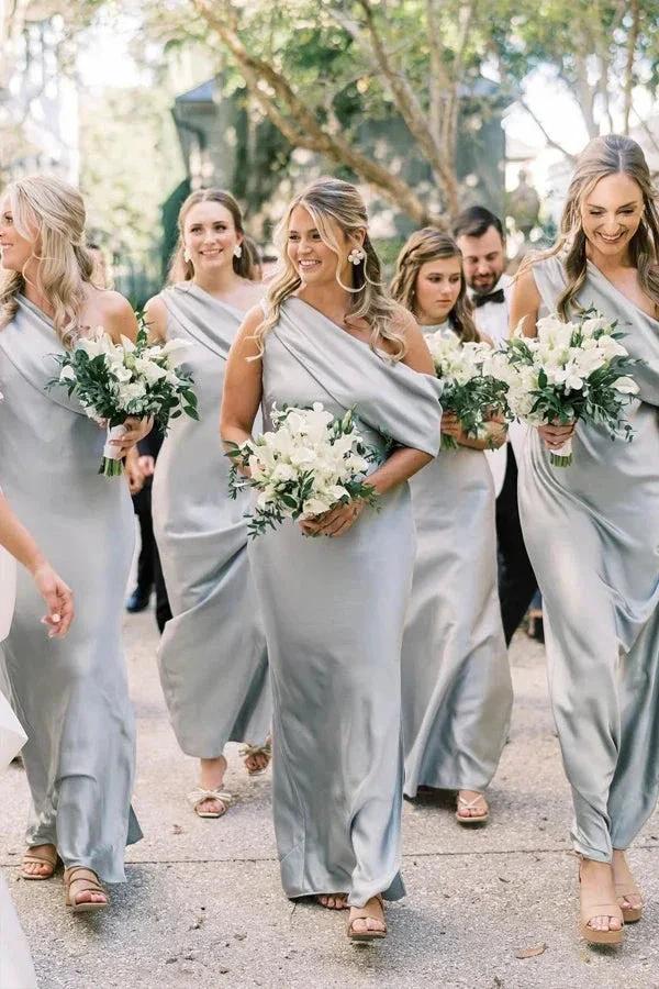 Asymmetrical Ruffle One Shoulder Bridesmaid Dresses with Slit BD141 by pgmdress