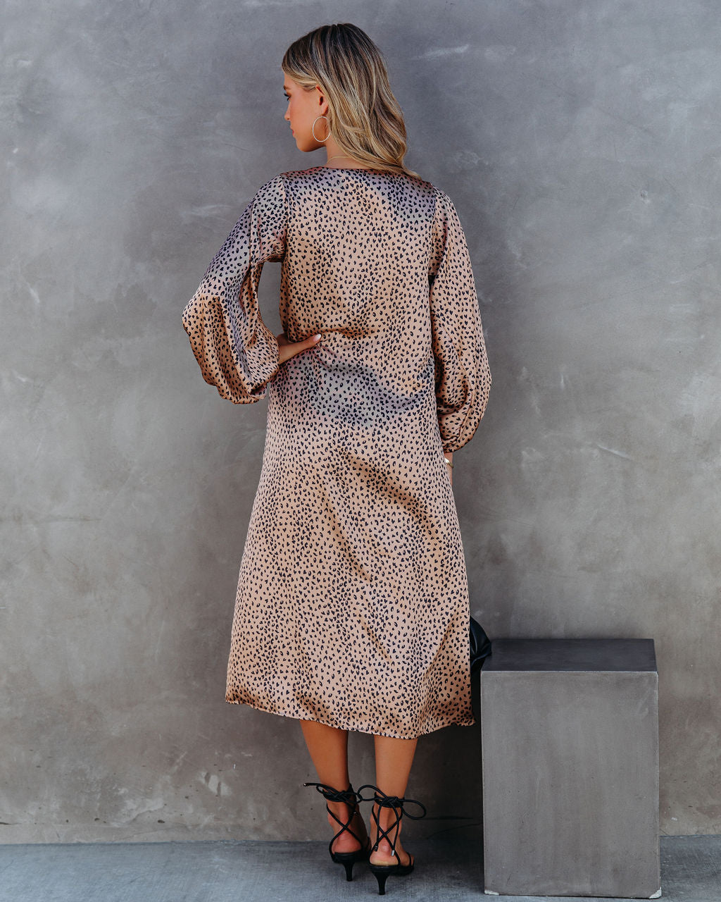 Attitude Satin Printed Balloon Sleeve Midi Dress FINAL
