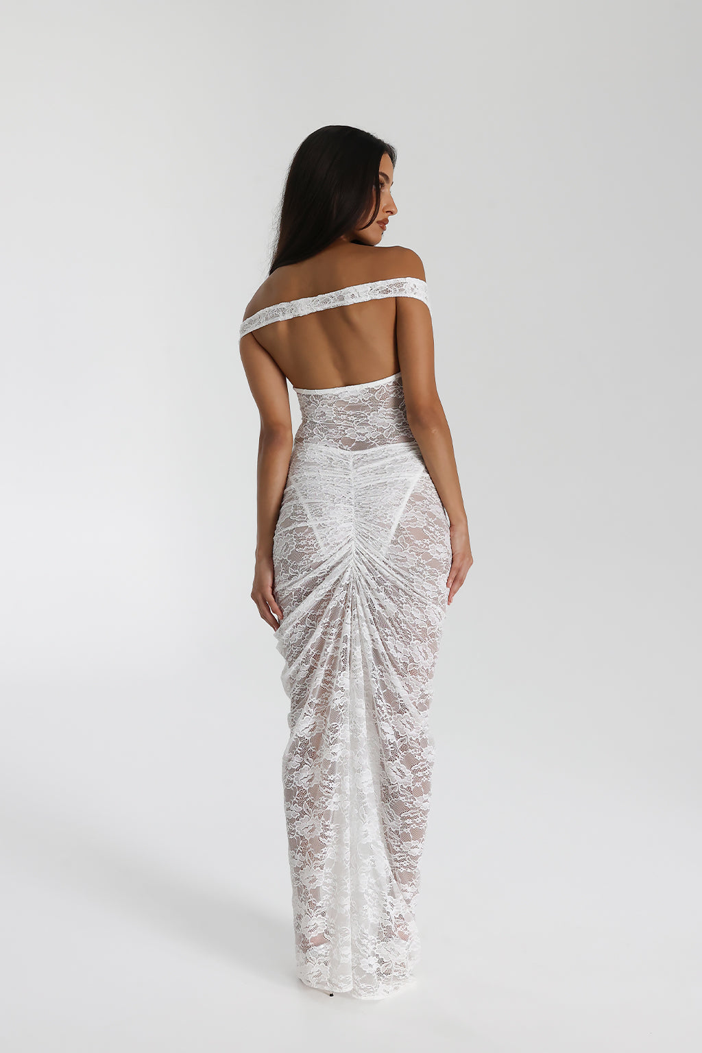Miran - See - Through Lace Off - Shoulder Maxi Dress