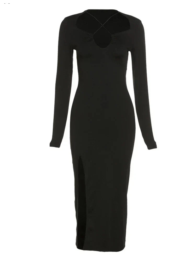 Crossed Cleavage Maxi Concise Refined Street Bodycon Slim Midi Dresses