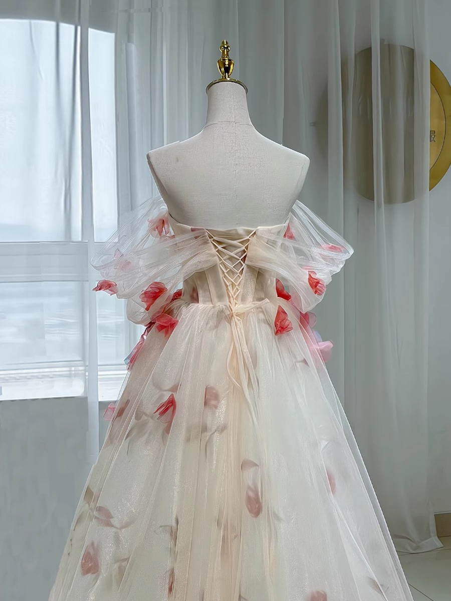 Beautiful A line Off The Shoulder Tulle Floral Wedding Dresses