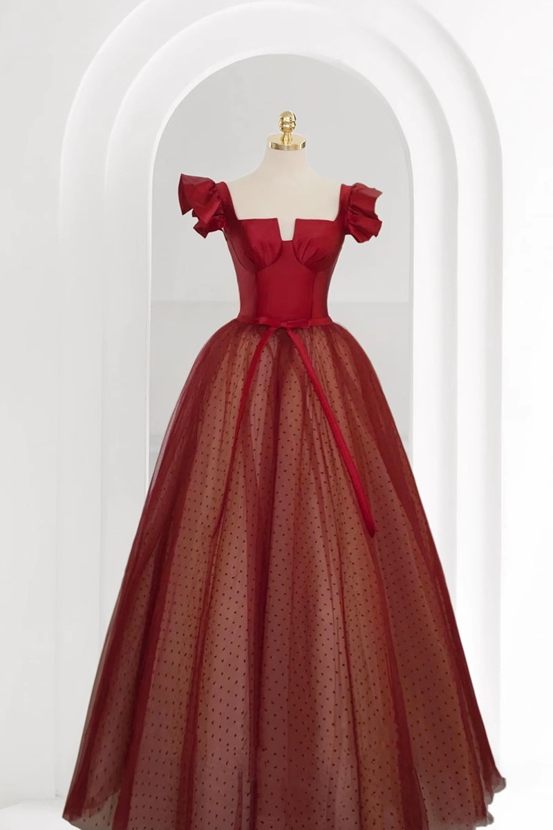 Princess Ball Gown Red Tulle Prom Dress - View 2 | FashionDia