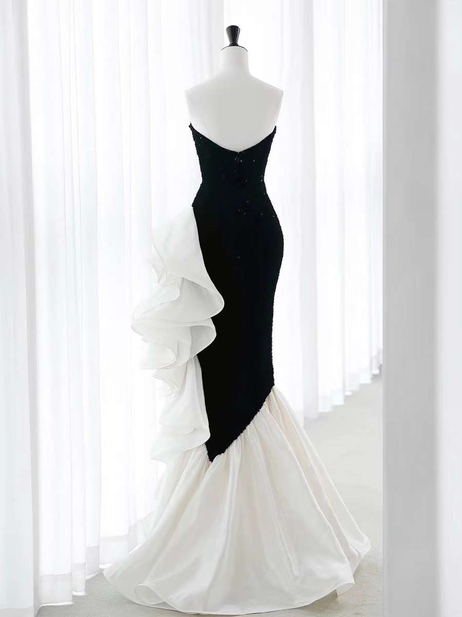Simple Mermaid Strapless Sequin Long Prom Dresses - View 3 | FashionDia