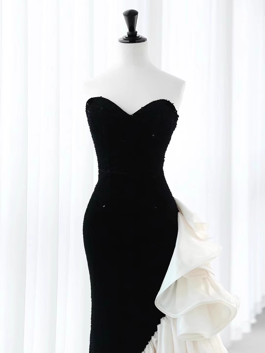 Simple Mermaid Strapless Sequin Long Prom Dresses - View 4 | FashionDia