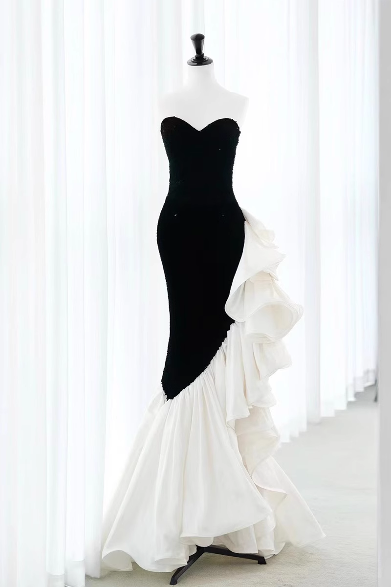 Simple Mermaid Strapless Sequin Long Prom Dresses - FashionDia