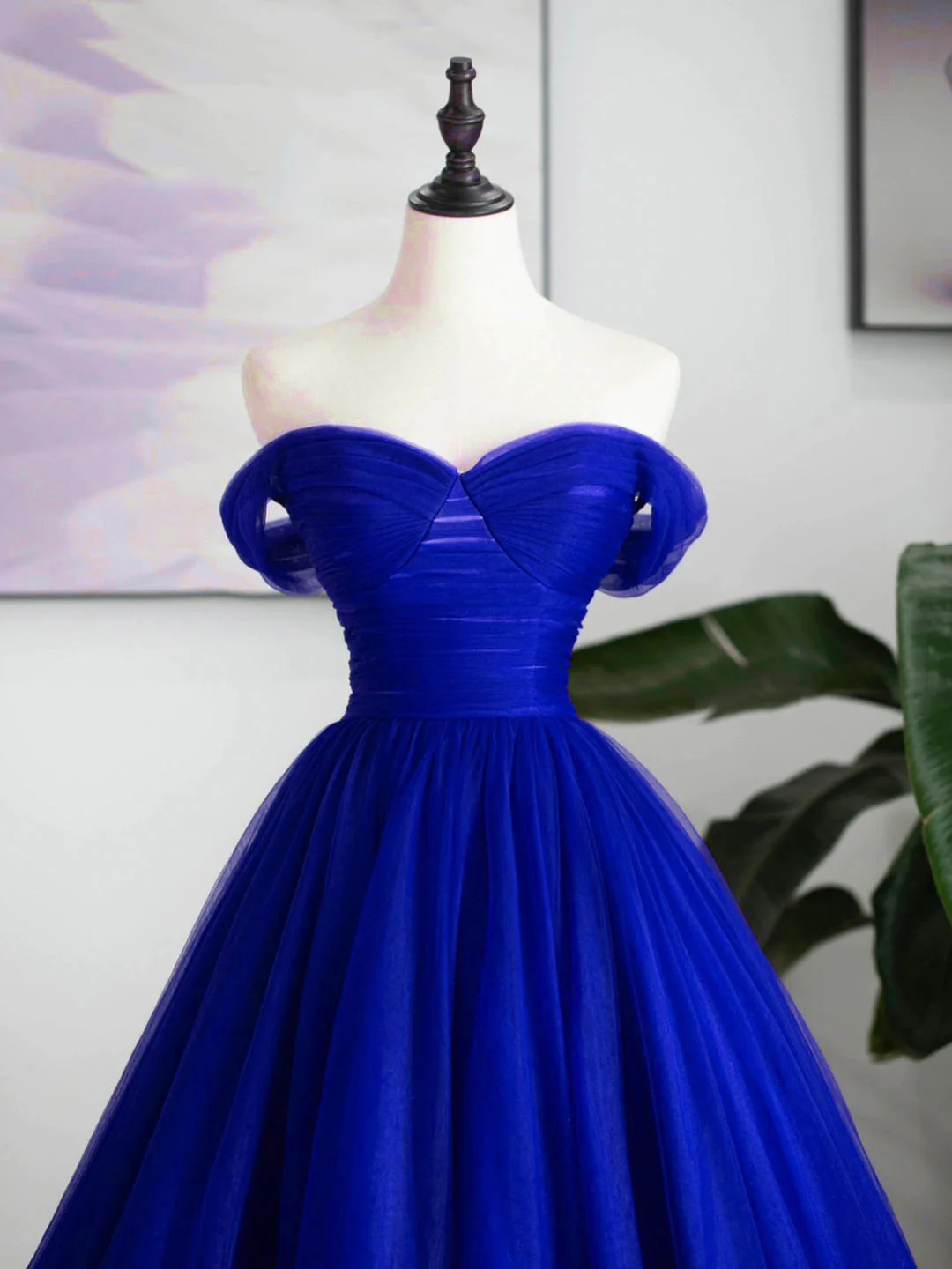 A-Line Sweetheart Neck Tulle Royal Blue Long Prom Dress - View 2 | FashionDia