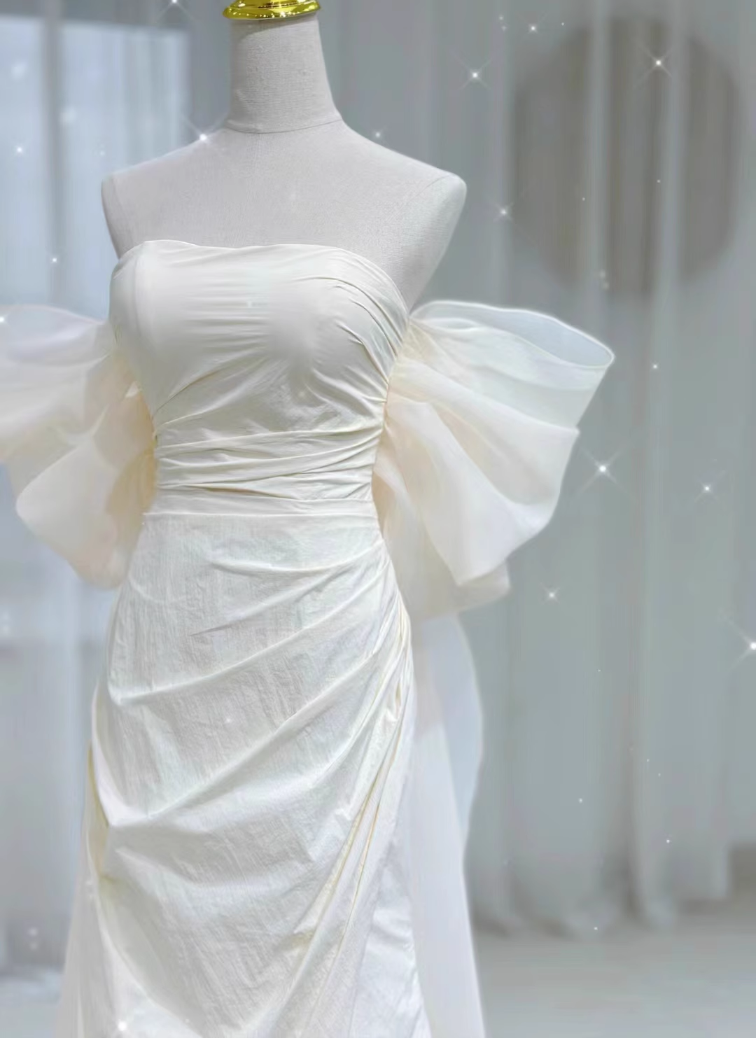 Vintage Mermaid Short Sleeves White Long Wedding Dresses