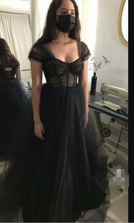Black Tulle Prom Dress Simple Evening Dress - FashionDia