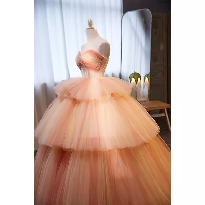 Vintage Ball Gown Strapless Tulle Pink Sweet 16 Dresses - View 3 | FashionDia