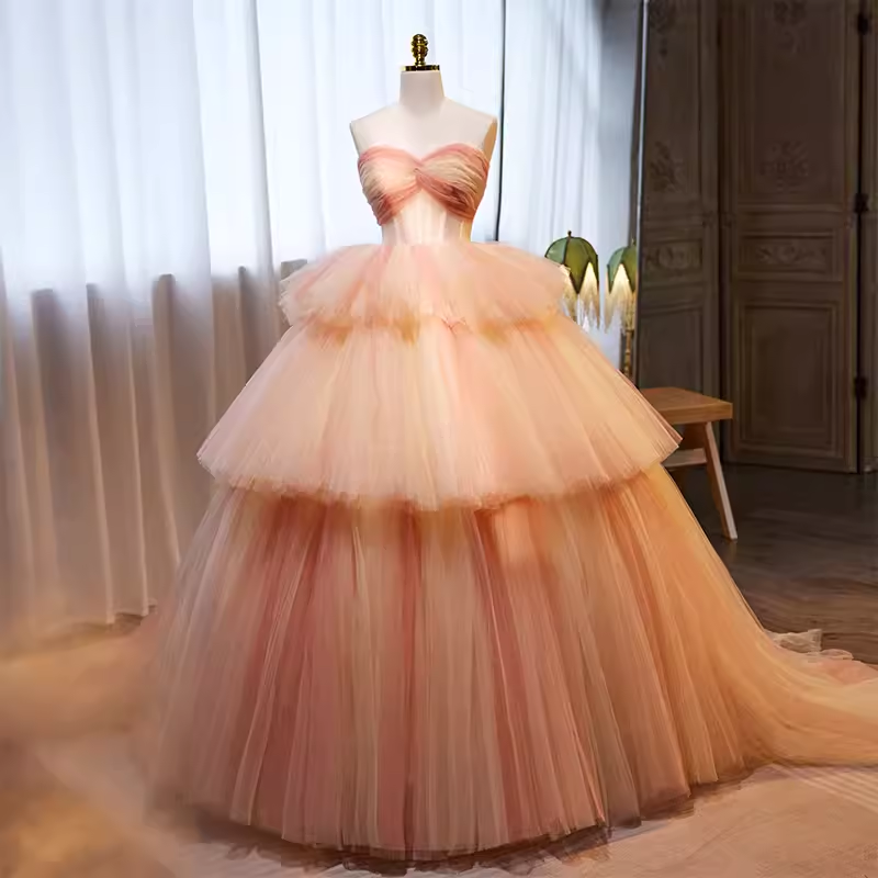 Vintage Ball Gown Strapless Tulle Pink Sweet 16 Dresses - FashionDia
