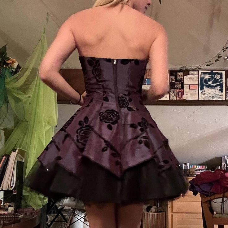 Vintage Satin Tulle Tiered A-Line Mini Prom Dress Homecoming Dress - View 2 | FashionDia