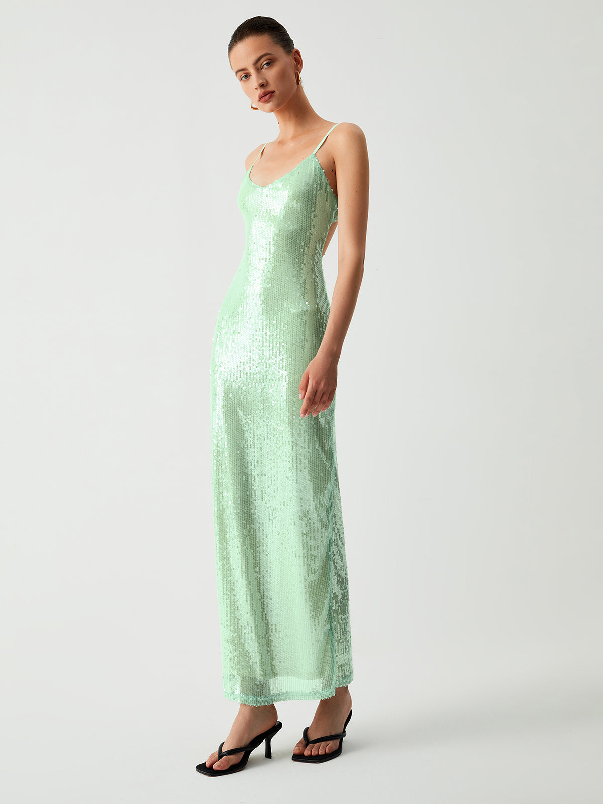 Triggered Sequin Open Trendy Back Long Dress