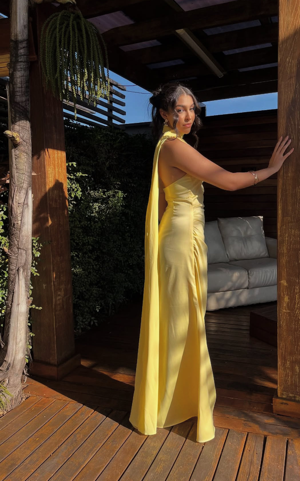 Halter Yellow Mermaid Long Prom Dress Wedding Guest Dress
