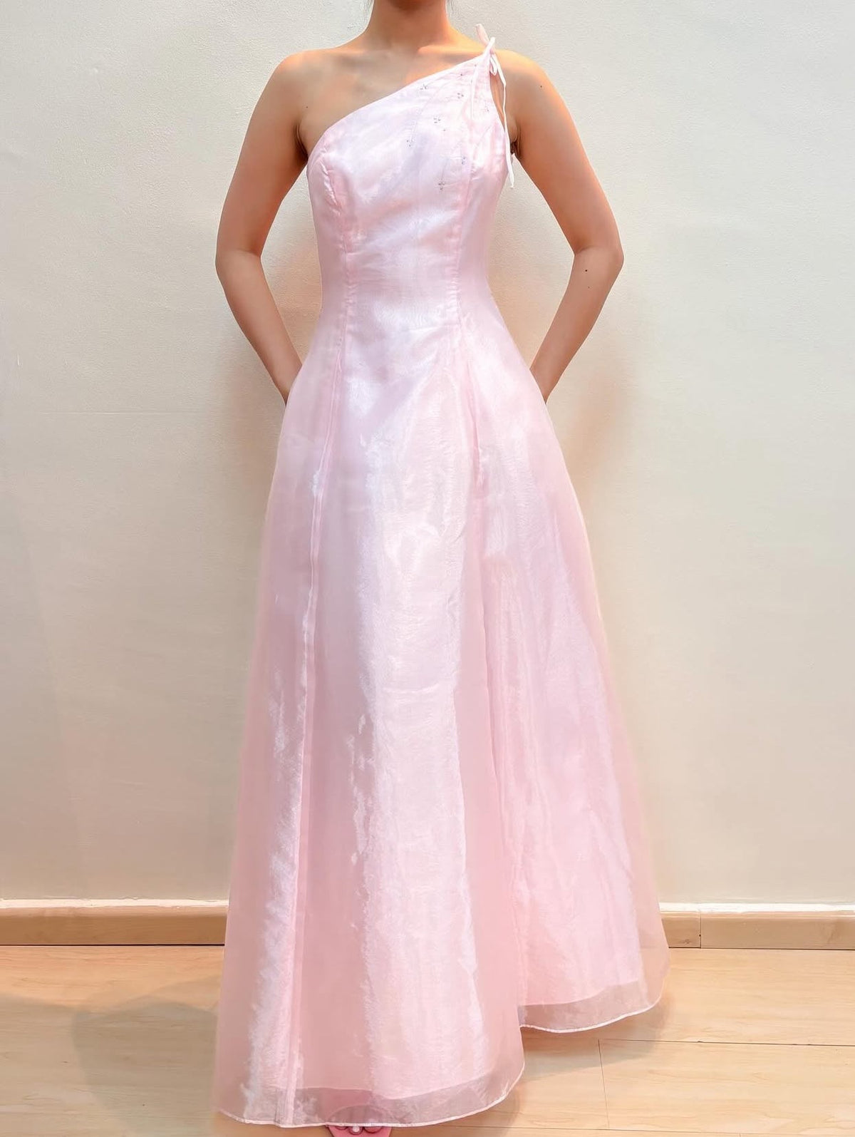 One Shoulder Pink Long Prom Dress Formal Party Dress J8573