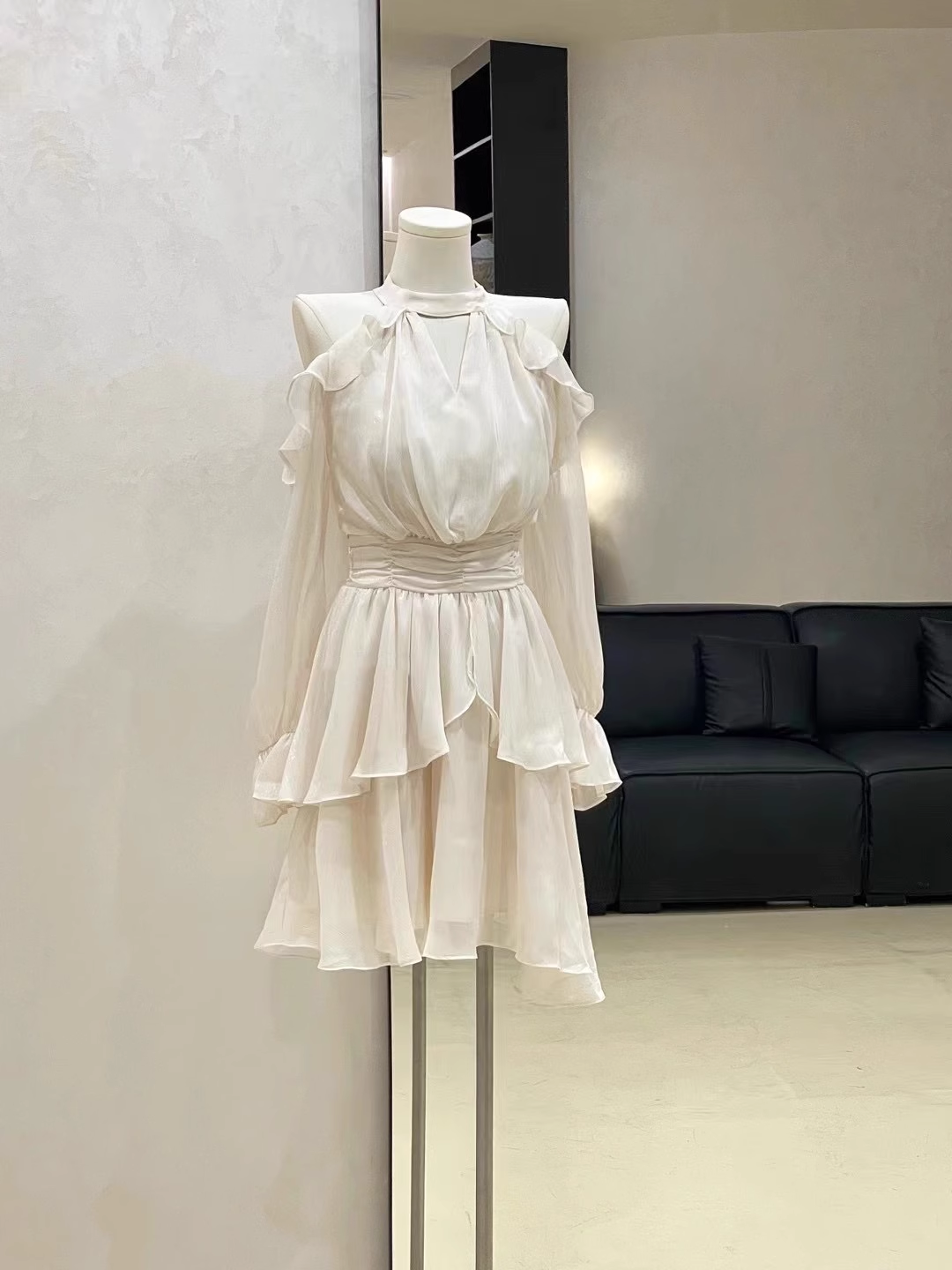 Cute A-Line High Neckline Ruffled Cake Dress Short Women's Long Sleeve Women Dresses - FashionDia