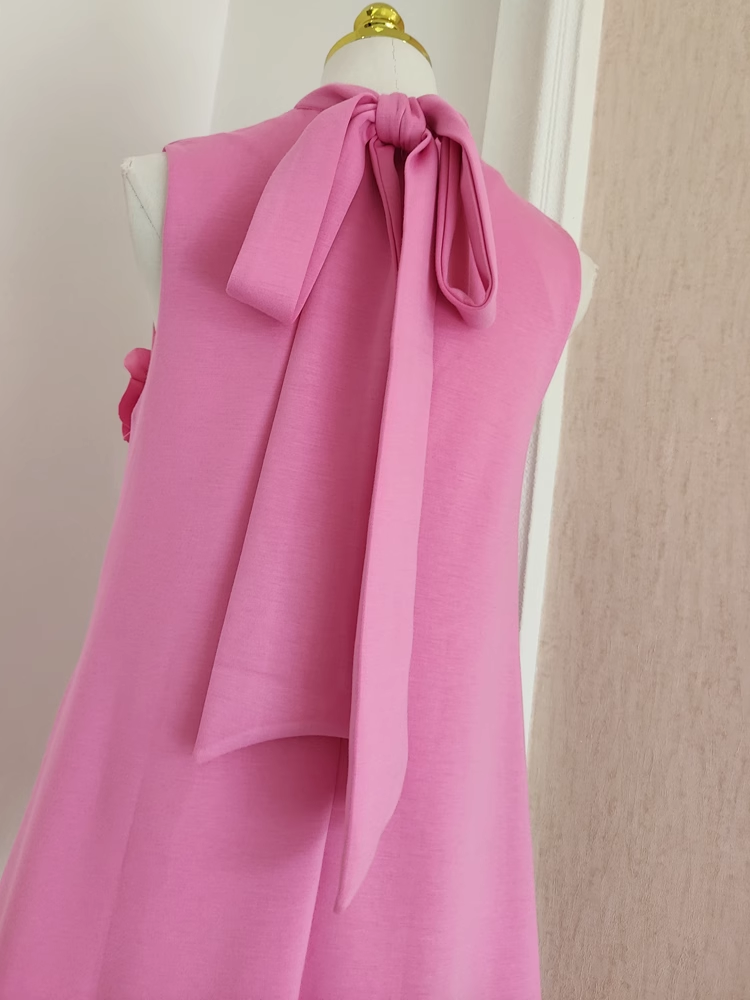 Cute A-Line High Neckline Pink Satin Short Homecoming Dresses Birthday Outfits - View 4 | FashionDia
