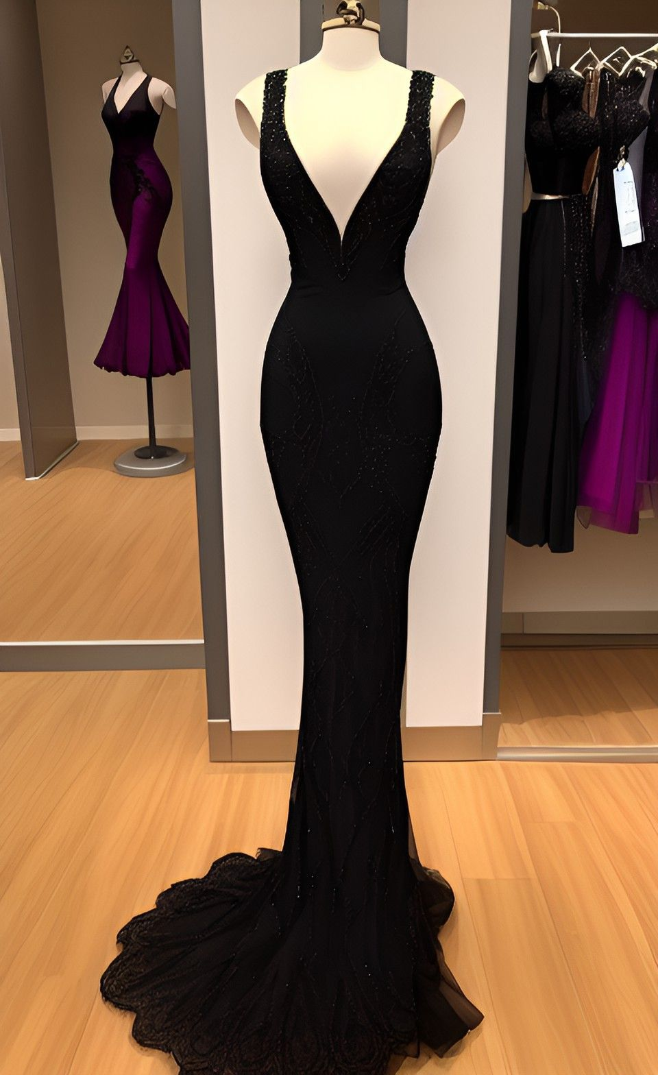 Charming Black Straps V Neck Sheath Prom Dress Black Evening Dress Y4389 - VelvetHem