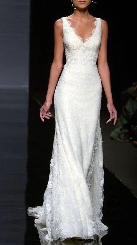 Pretty Wedding Dress Mermaid V-Neck Lace Summer White Wedding Dress - FashionDia