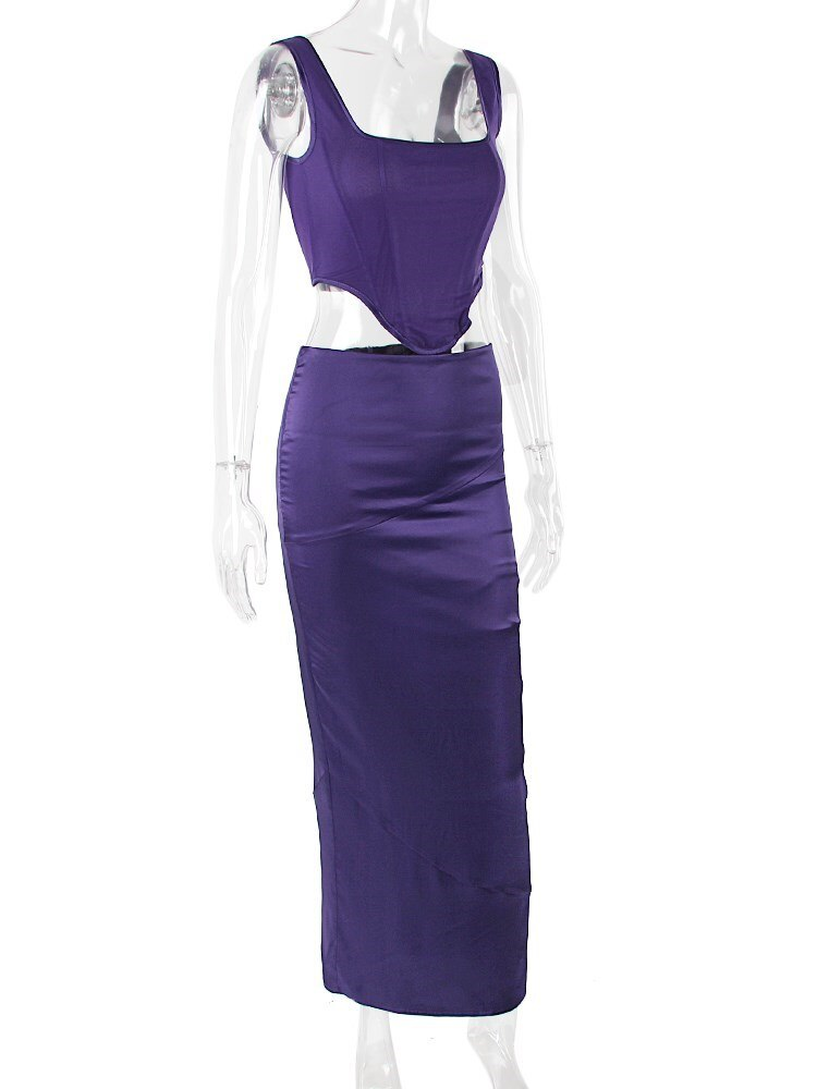 Dark Purple Floor-Length Prom Dress Simple Straps Evening Dress - View 8 | FashionDia