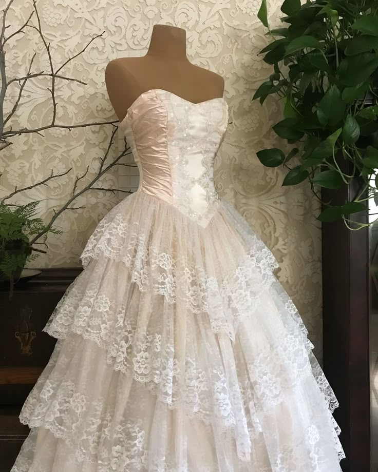 Strapless Lace Layered A Line Prom Dress Elegant Ball Gown