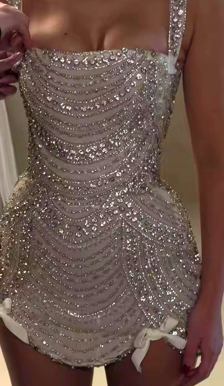 Glitter Champagne Tulle Beaded Birthday Outfits Short Sheath Homecoming Dress Cocktail Dress - View 2 | FashionDia