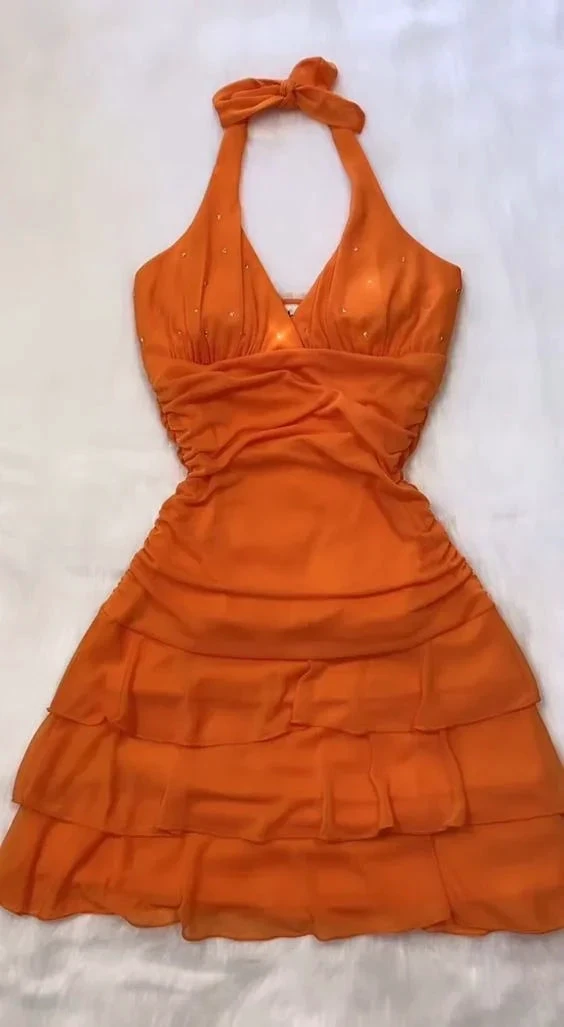 Orange Mini Party Dress Homecoming Dress Y4185 by simplepromdress
