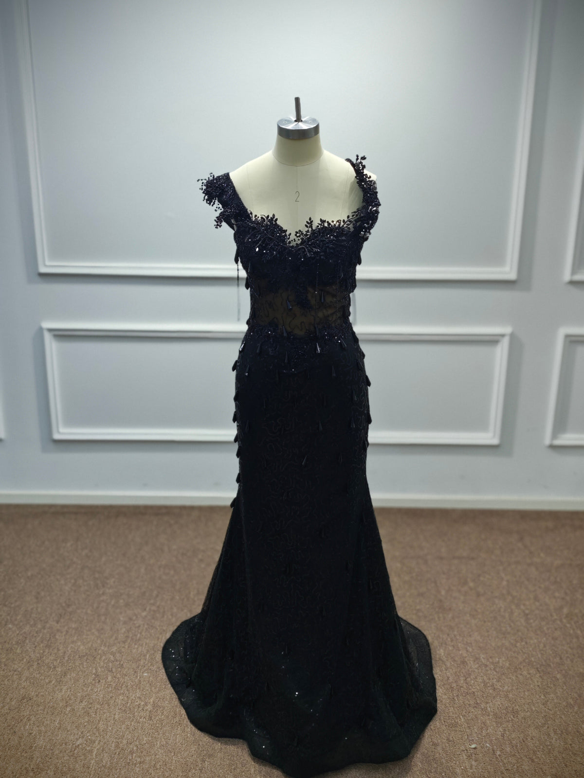 Luxury Black Sequin Mermaid Prom Dress - Illusion Corset Bodice with 3D Beaded Lace & Off-the-Shoulder Detail | 2026 Gothic Glamour Evening Collection - View 3 | VelvetHem