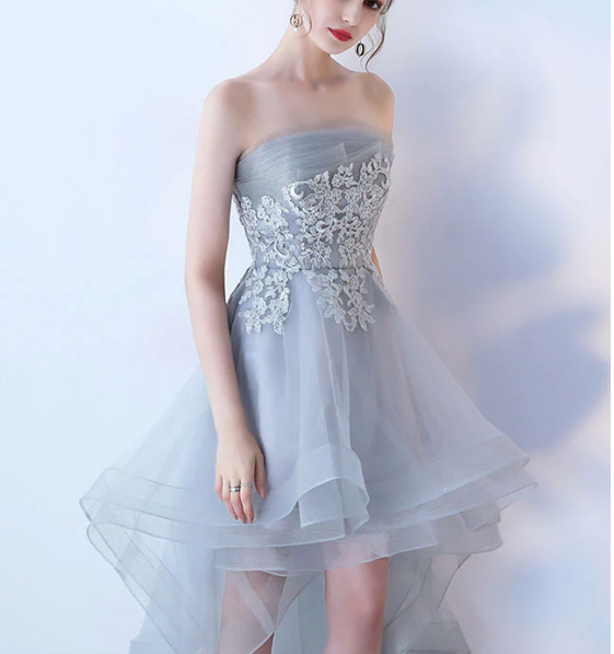 Gray tulle lace High-Low prom dress, cute homecoming dress - View 4 | FashionDia