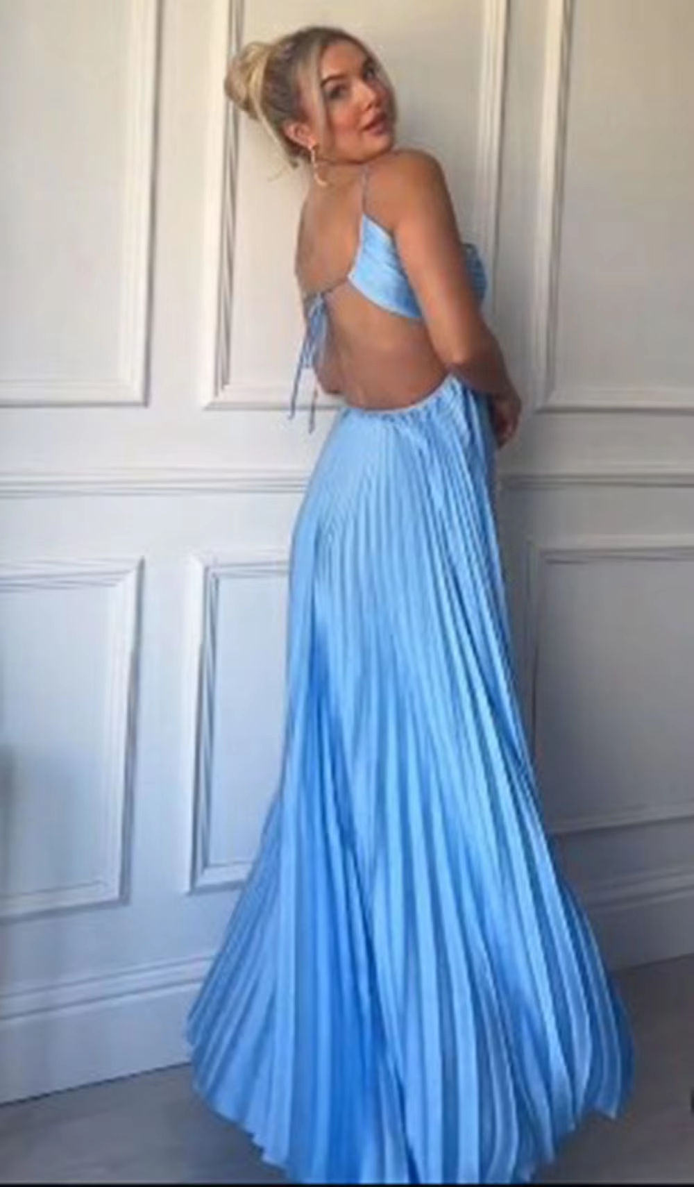 Simple A line Halter Blue Sleeveless Long Prom Dress Formal Evening Dresses