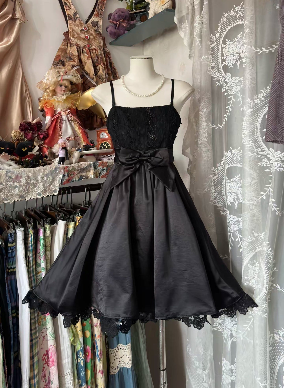 Spaghetti Straps Black Prom Dress A-Line Evening Dress