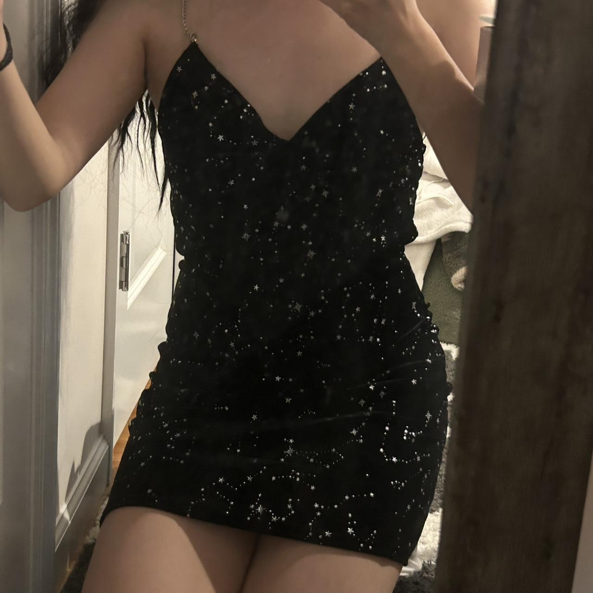 Chic Spaghetti Straps Black Sequin Homecoming Dress Sheath Short Cocktail Dress - View 2 | FashionDia