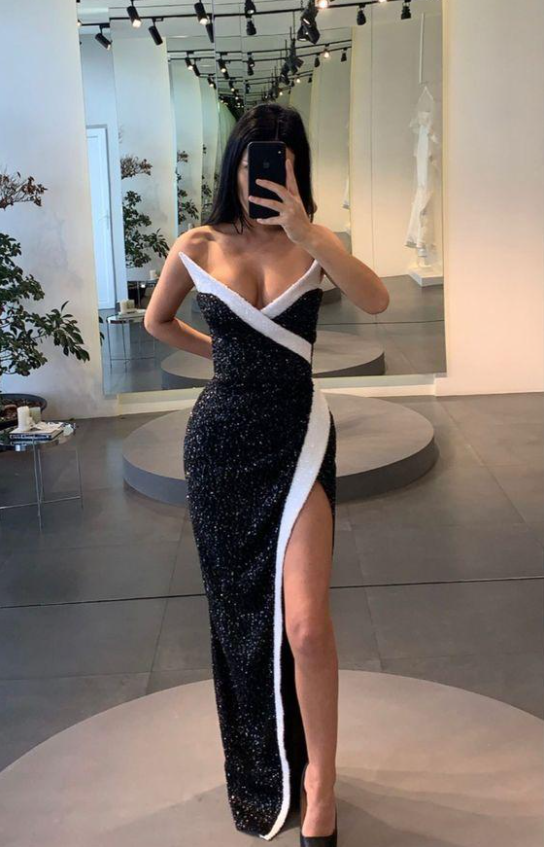 Long prom dress with high split, long formal dress - FashionDia