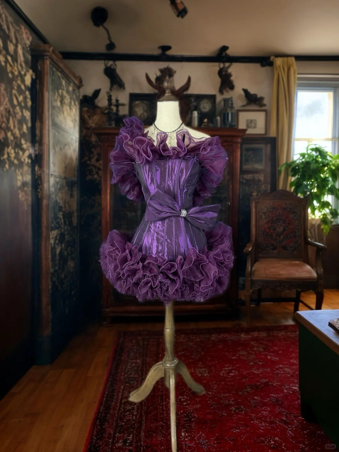 Vintage Strapless Purple Satin Tulle Pleated Sheath Short Homecoming Dress Birthday Outfits - FashionDia