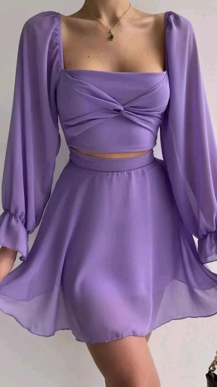 Purple Square Neckline Chiffon Homecoming Dress Y2885 by simplepromdress