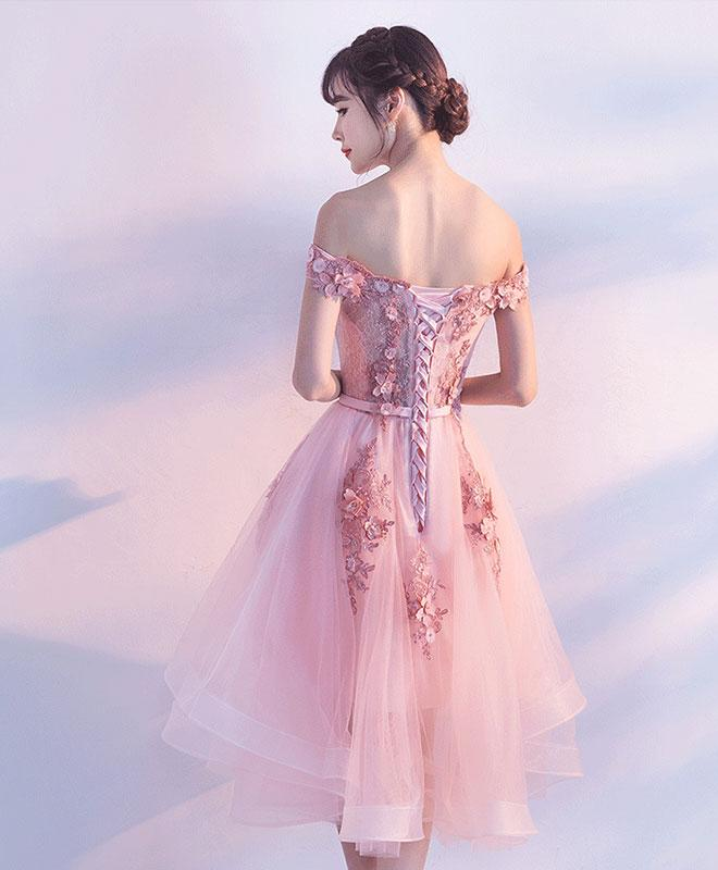 Stylish Pink Off-the-Shoulder Homecoming Dress, Lovely Pink Party Dress - View 2 | FashionDia