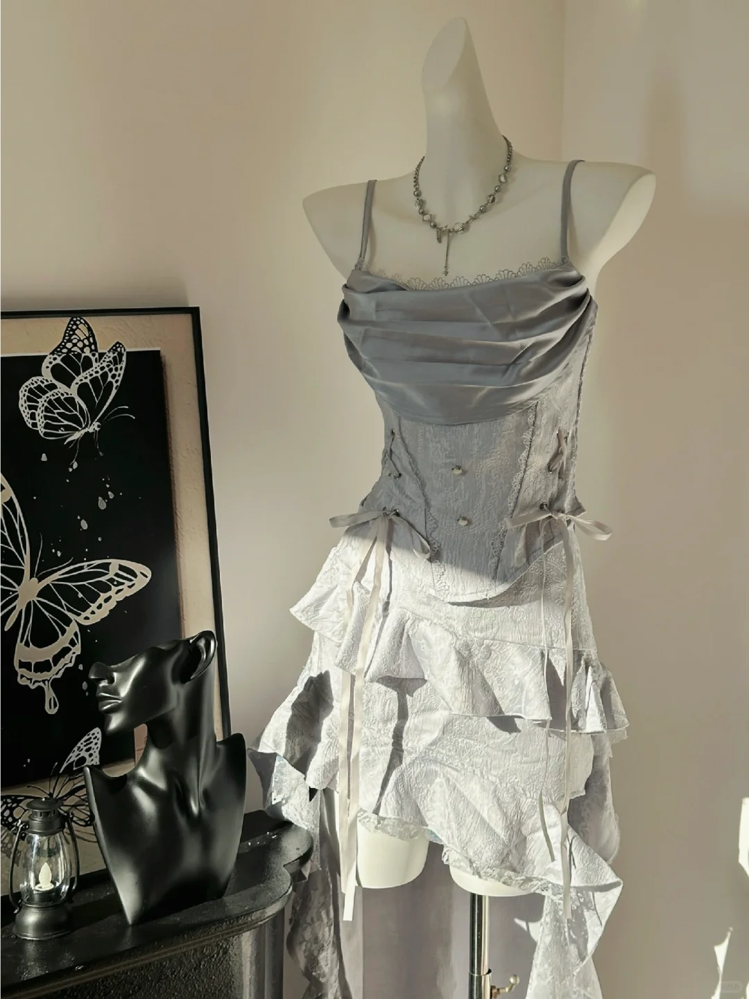 Cute Spaghetti Straps Satin Lace Ruffles A Line Homecoming Dress Formal Birthday Outfits