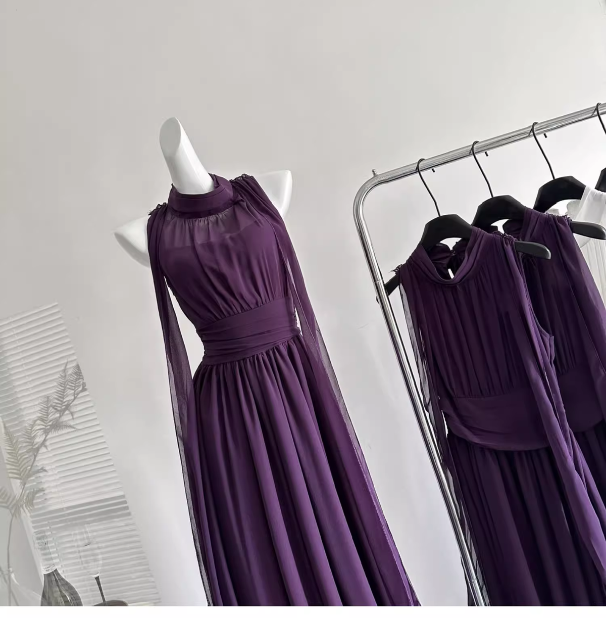 Retro Purple Halter Chiffon Long Vacation Dress Birthday Dress - View 2 | FashionDia