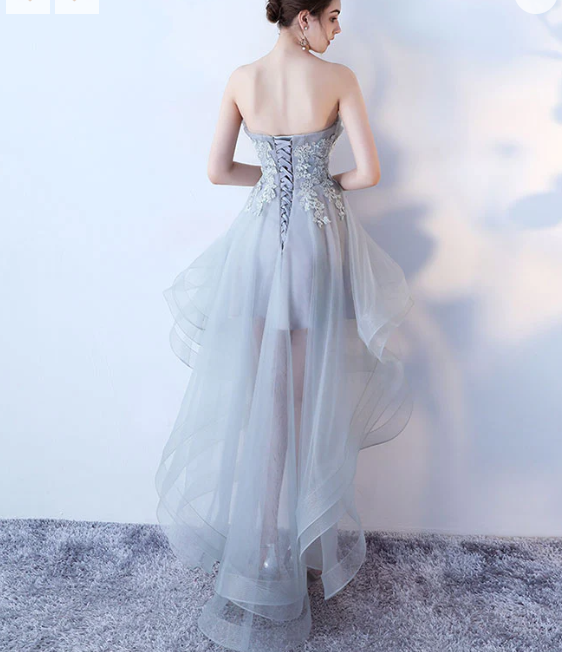 Gray tulle lace High-Low prom dress, cute homecoming dress - View 3 | FashionDia