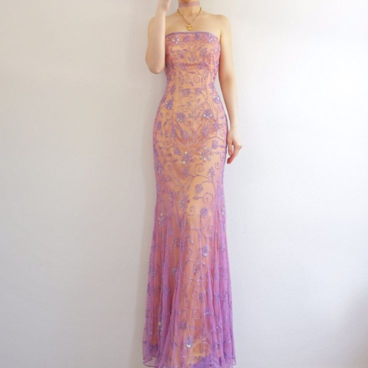 Gorgeous Strapless Tulle Beaded Mermaid Evening Dress,Long Party Prom Dress - FashionDia