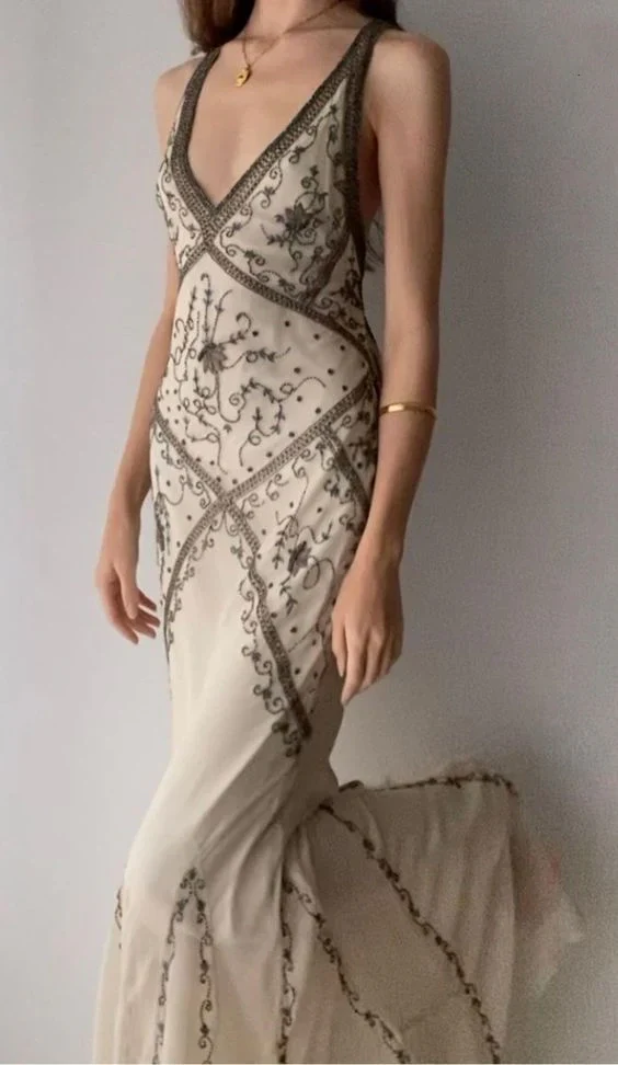 Luxury Champagne Mermaid Beaded Long Prom & Evening Dress - View 4 | FashionDia
