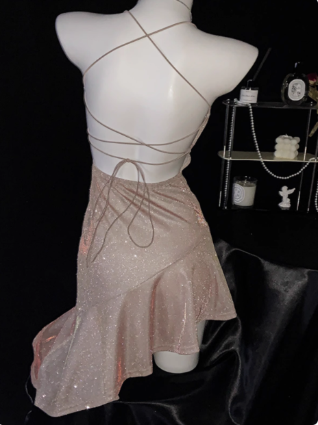 Sexy Pink Straps Ruffles Short Party Dress Cocktail Dress Formal Homecoming Dress - View 3 | FashionDia