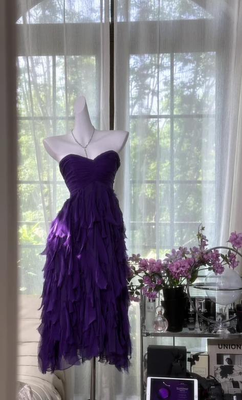 BeautifuL Sweetheart Neck Purple Chiffon Layered Long Prom Dress Formal Evening Dress - View 3 | FashionDia