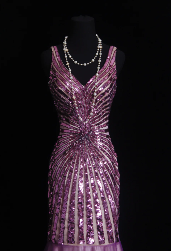 Sparkly V-Neck Purple Tulle Sequin Mermaid Evening Dress Long Party Gown - View 3 | FashionDia