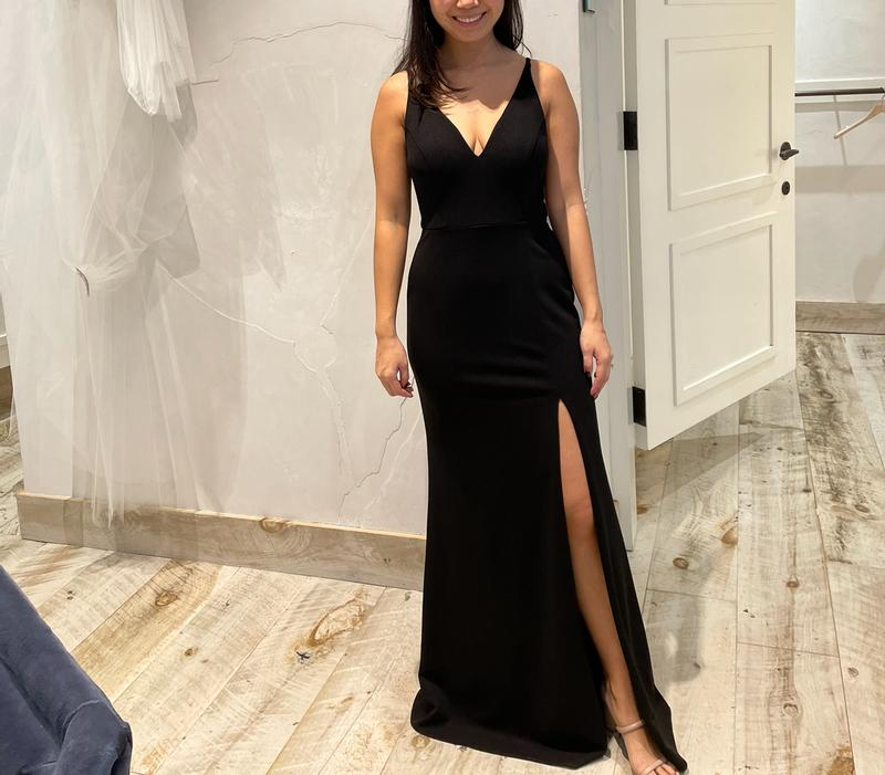 Simple Black Neck Mermaid Slit Evening Dress,Long Party Dress