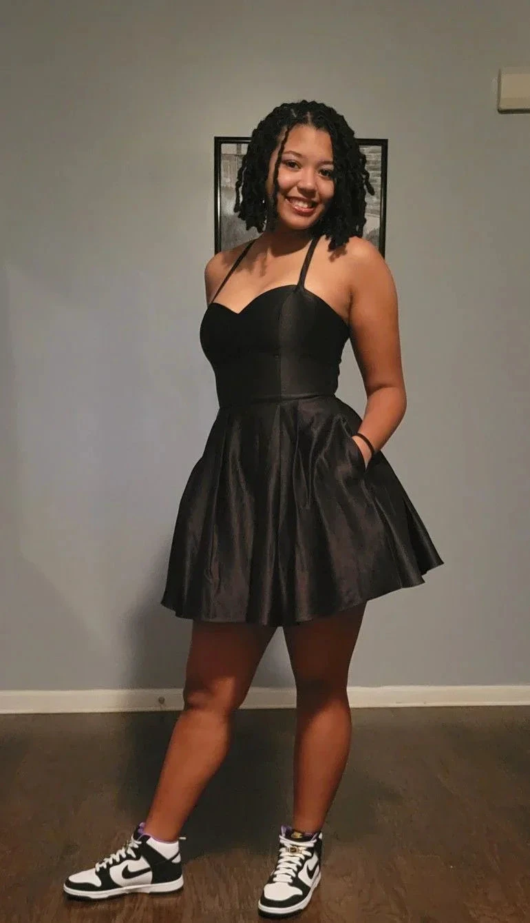 Black A-line Homecoming Dress Black Short Dress (ZD12052)