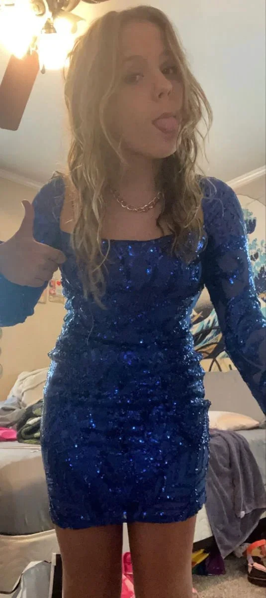 Sequin Long Sleeve Bodycon Dress Sexy Blue Homecoming Dress (ZD11408)